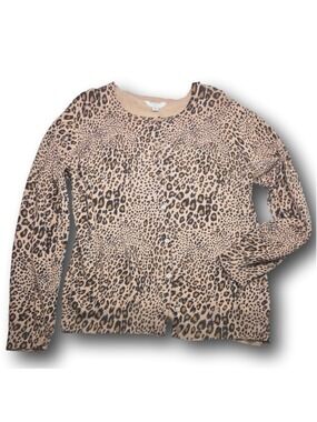 Women's Time and Tru Cardigan XXL Beige Leopard Print